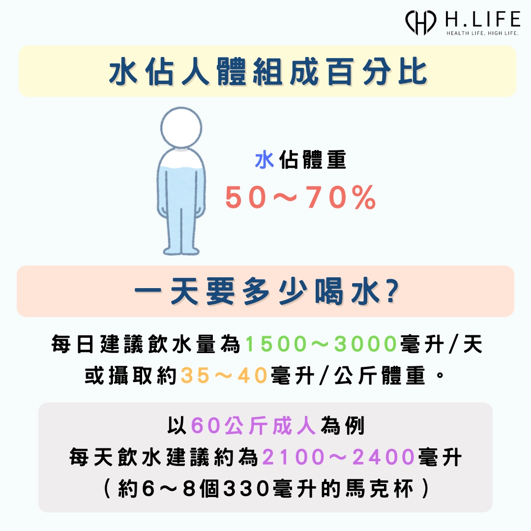 水佔人體組成百分比及一天要多少喝水？